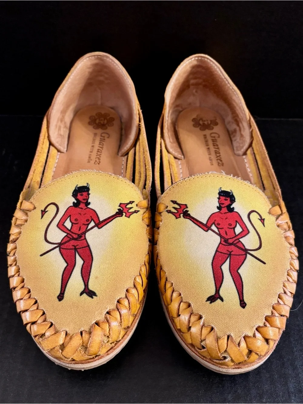Rare Guaraxez El Corazon Devil Huarache Leather Shoes W10 Handmade Mexico
